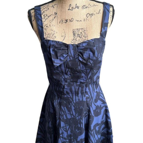 Marc Jacobs Dresses & Skirts - Marc Jacobs Floral Retro Bow Pin Up Fit Flare Midi Dress Sleeveless Blue Black 8